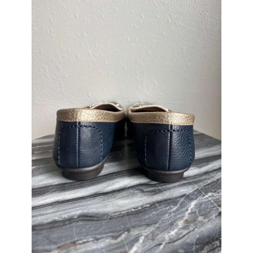 Aerosoles Manuscript Navy‎ Cream Gold Horsebit Loafers Shoes Womens 7.5 M